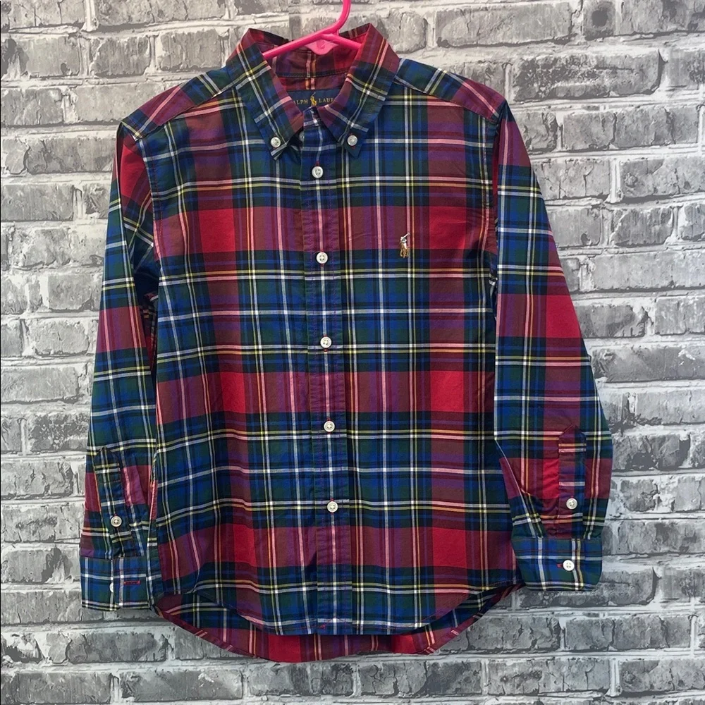Ralph Lauren Red and Blue Plaid Button-Down Shirt‎